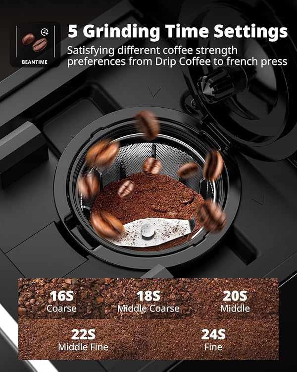 AIRMSEN Grind & Brew Coffee Maker with Built-in Grinder - Single-Serve Machine Compatible with K-Cup Pods & Ground Coffee, 1000W Fast 6-14oz Brew, Descaling Alert, Touchscreen & 50oz Removable Tank by AIRMSEN - Image 2