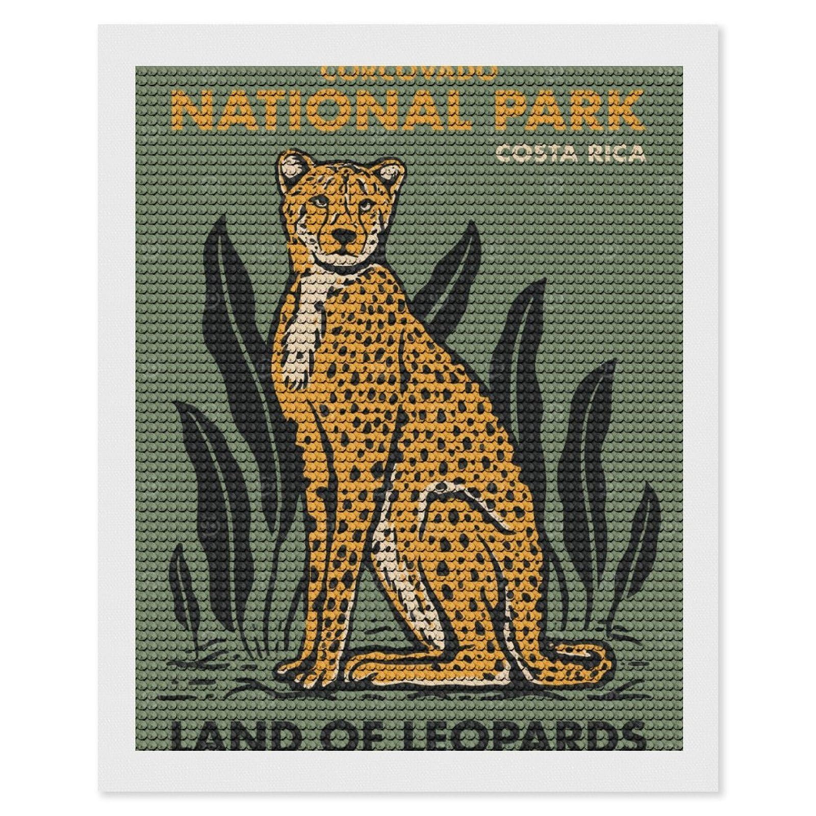 Junmoney Costa Rica Cheetah Park DIY Diamond Art Canvas Kit 16"x20", Winter Craft, Mindful Craft Project, Aesthetic Room Decor, Decor Project