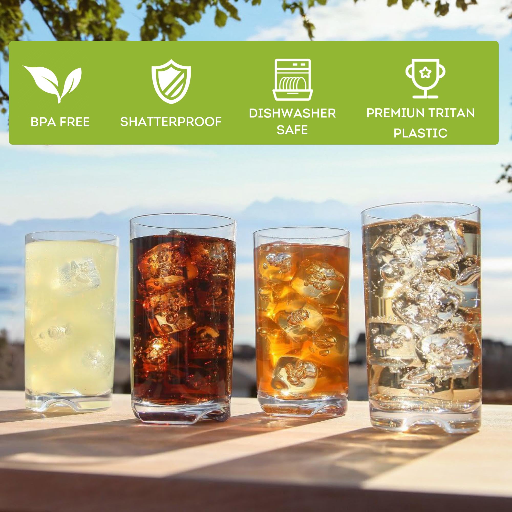 Amazon.com | Lily's Home Unbreakable Highball Tumblers, Made of  Shatterproof Tritan Plastic and Ideal for Indoor and Outdoor Use, Reusable  (14oz each, Set of 4): Iced Tea Glasses