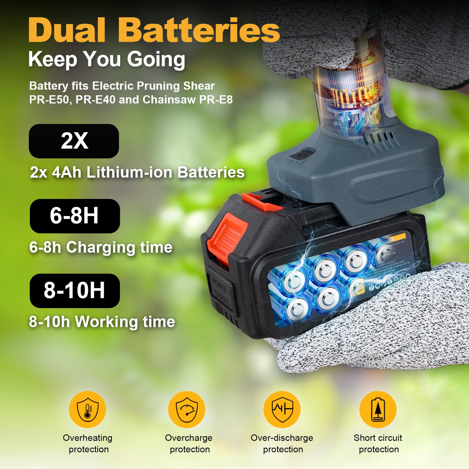 Sécateur sur Perche 50 mm pour Vergers et Arbres Fruitiers | Travail Sans Échelle, Taille des Cimes, Longue Portée, Vergers, Branches Épaisses, Compatible avec Makita 18V Batterie