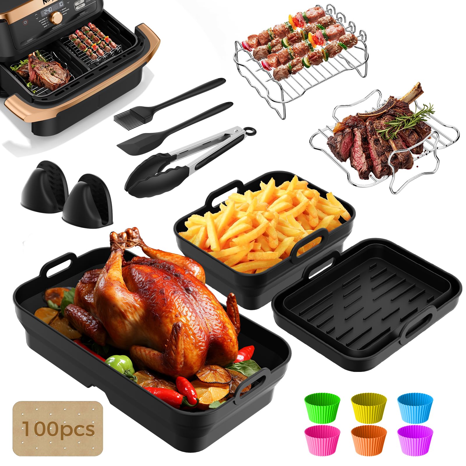Papier et moule silicone Ninja Airfryer AF500EUCP : cuisinez sur 2 niveaux sans coller