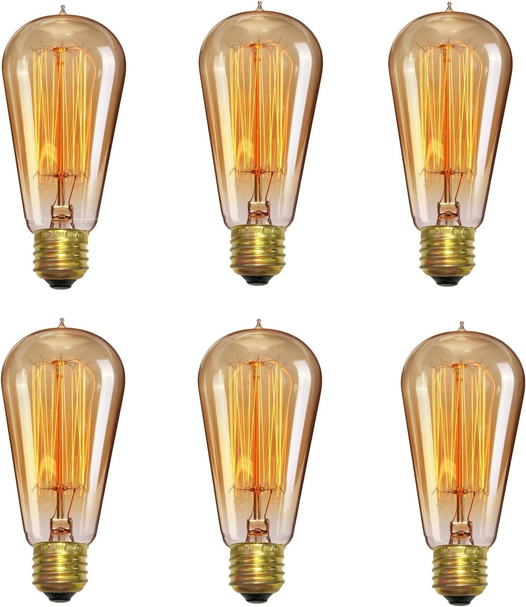 - Desidiya Edison Tungsten Filament Antique Glass Light Bulbs Vintage Base E27 Bulb Yellow Light For Home Decoration Living Room/Hall/Balcony/Restaurant Bar Lighting (Pack Of 6), Incandescent