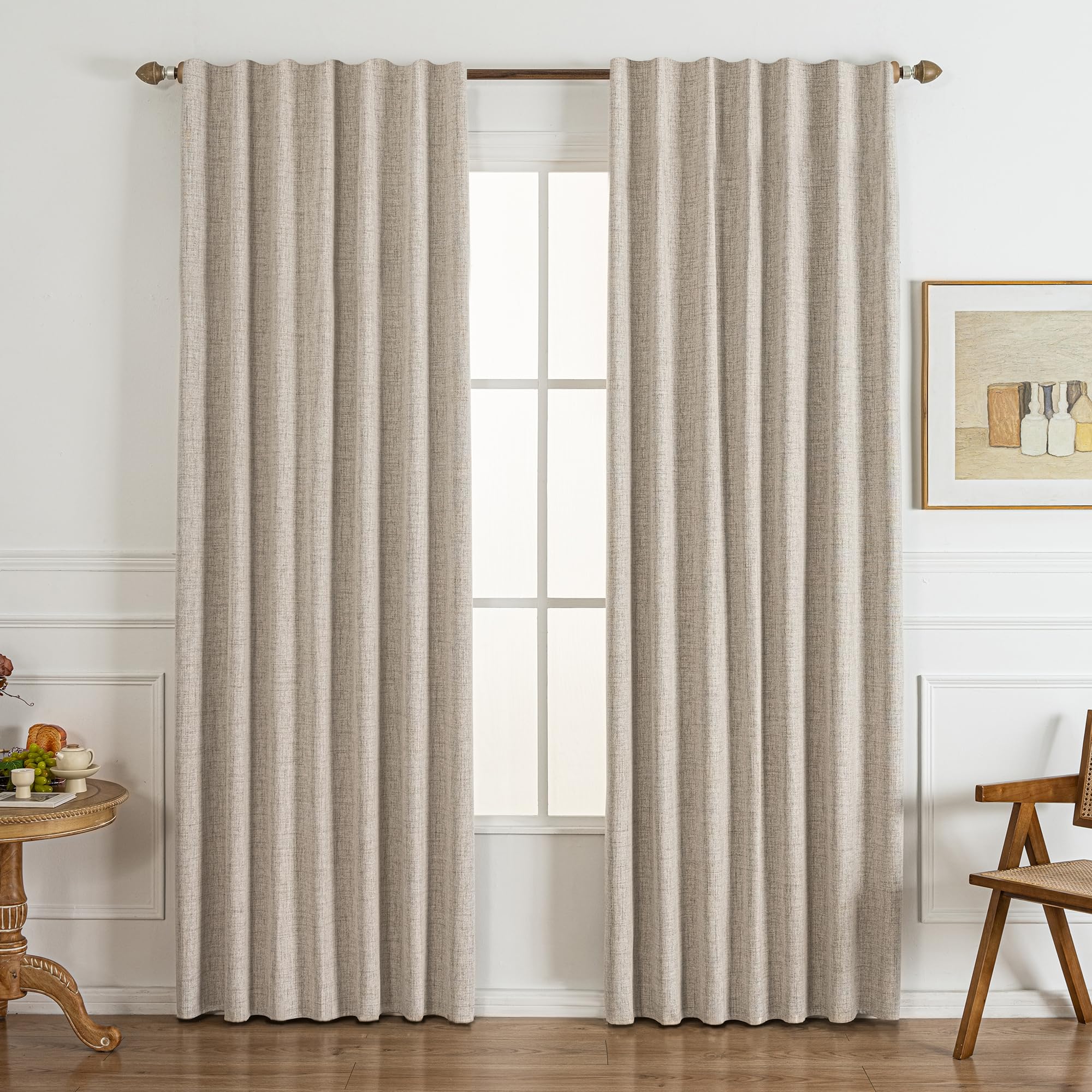 Gleantdeco Vorhänge mit Kräuselband Blickdicht Thermo Vorhang für Schlafzimmer Wohnzimmer Fenster Plisseé Leinenoptik Verdunklungsvorhänge 2er Set