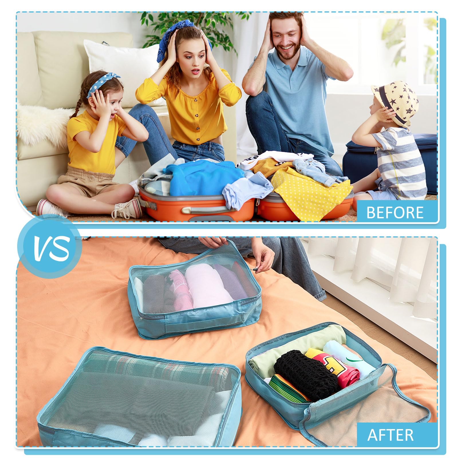 Silkfly Juego de 12 cubos de embalaje para maleta, bolsas de equipaje de viaje, organizador de malla a granel para senderismo, camping, mochileros, accesorios de ropa (azul lago, XL, L, M)