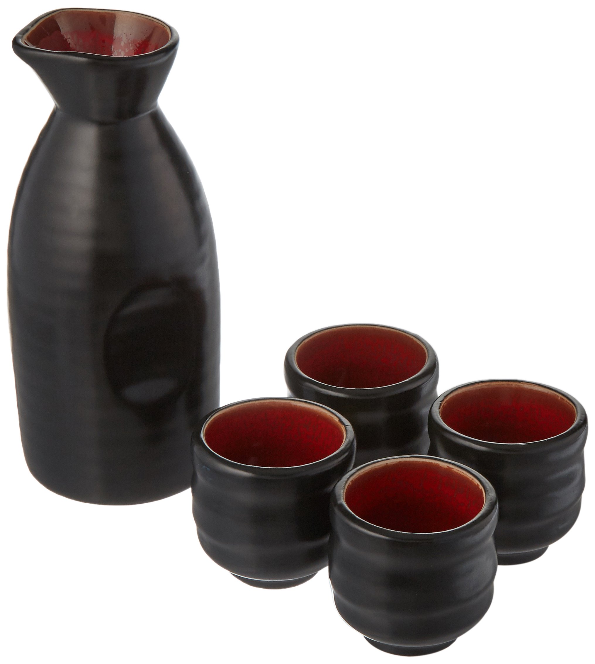 Happy Sales 5 piece Ceramic Sake set - Red & Black