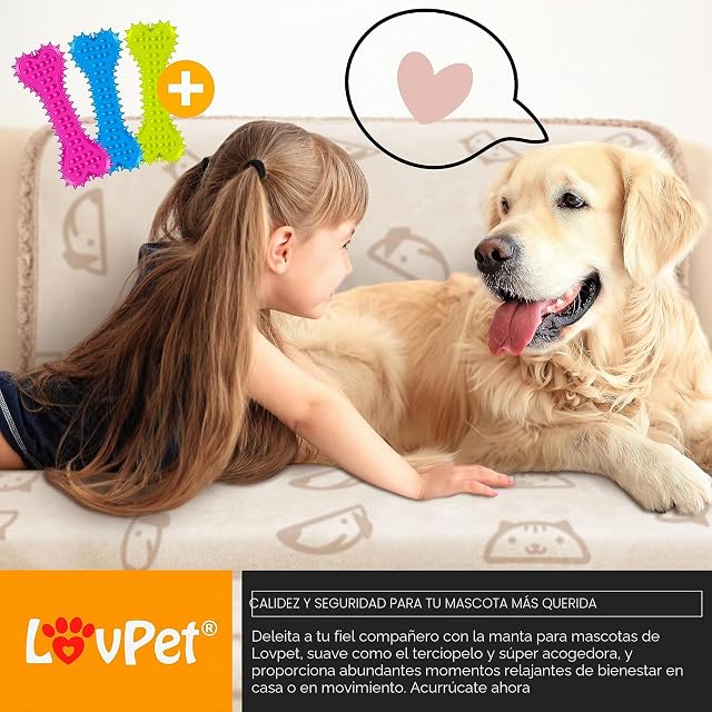 Foto 5 de 8 de Lovpet® Manta Impermeable para Perros, Manta de Forro Polar para Gatos + 3 Huesos masticables