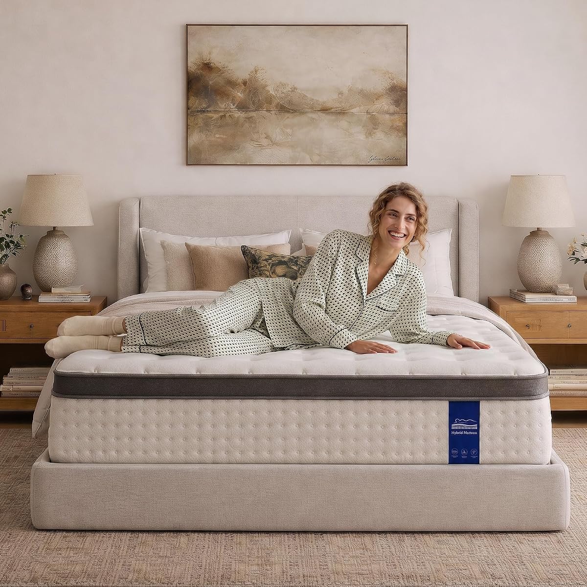 14 inch Queen Mattress in a Box, Hybrid Queen Mattress with Gel Memory Foam & Pocket Springs, Medium Firm Feel, Fiberglass Free, Pressure Relief, Edge Support (White, Queen (14 inch))