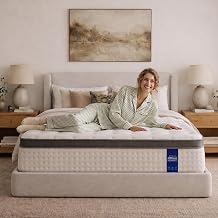 14 inch Queen Mattress in a Box, Hybrid Queen Mattress with Gel Memory Foam & Pocket Springs, Medium Firm Feel, Fiberglass Free, Pressure Relief, Edge Support White, Queen 14 inch