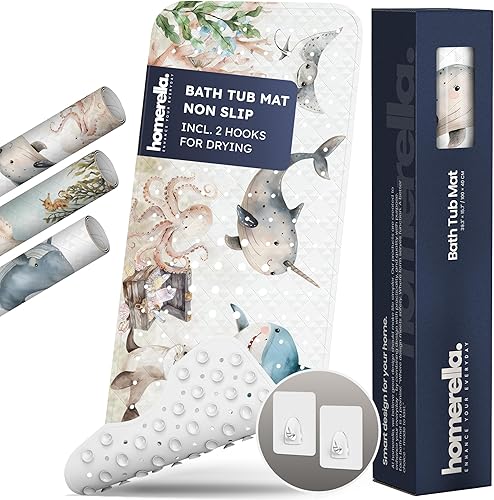 Miniatura 22 de Homerella - Alfombrilla de baño antideslizante y antideslizante para niños, 40 x 16 pulgadas, sin BPA, incluye 2 ganchos, tapete de ducha lavable
