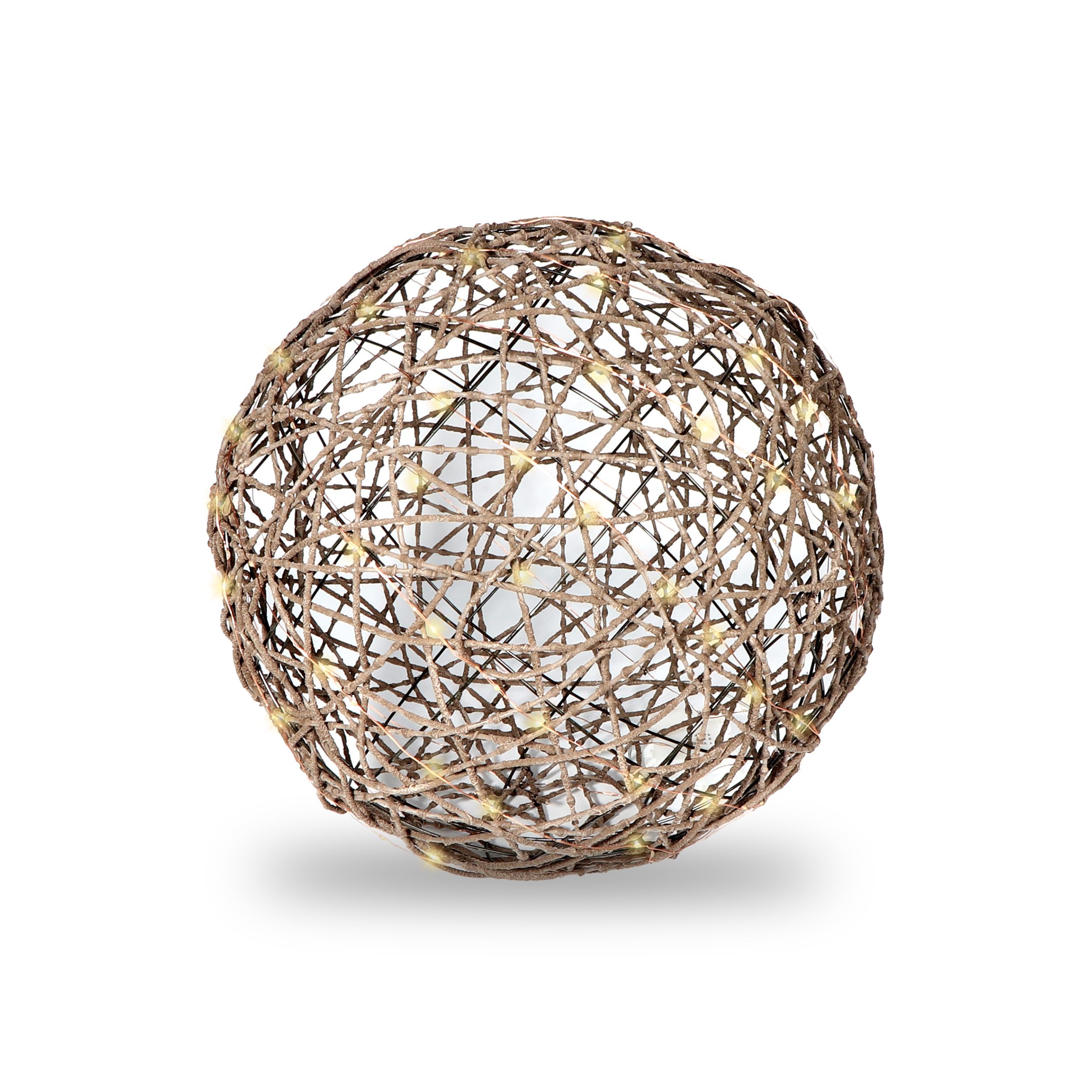 Gartenpirat Rattan Optik Deko-Kugel Ø 40 cm 70 LED warmweiß Kupferdraht-Lichterkette Batterie Timer-Funktion Innen & Außen