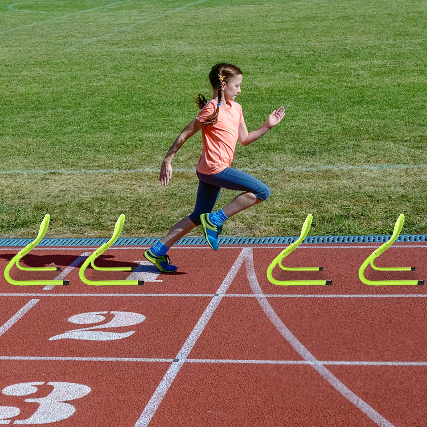 YUENFONG Lot de 6 Agilité Vitesse Haies, réglables en Hauteur de 20 à 30 cm, Ensemble d'obstacles d'entraînement de Sports auxiliaires d'athlétisme de Football, pour Enfants et athlètes,Vert