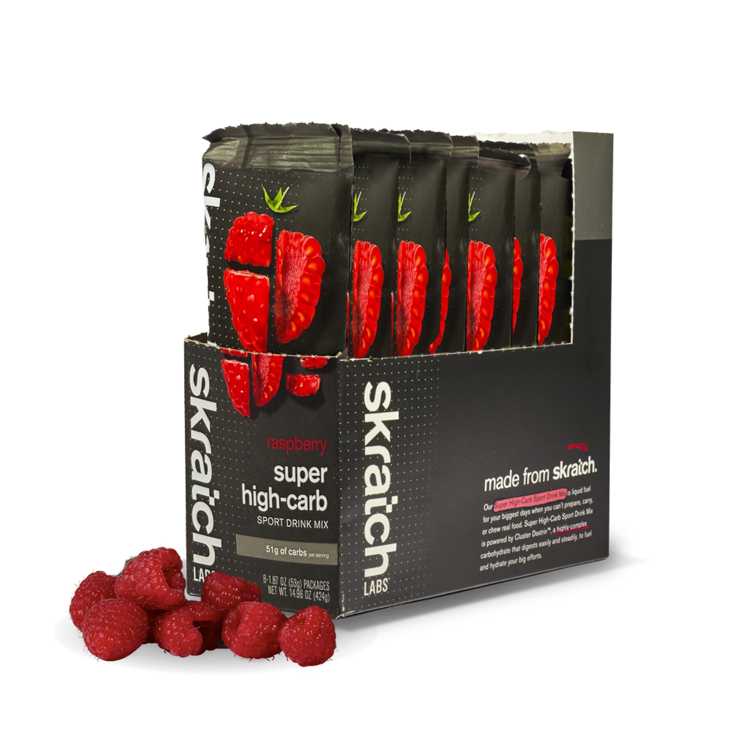 Skratch Labs Mistura para Bebida Esportiva de Carboidratos, Framboesa, 53 g, 8 sachês