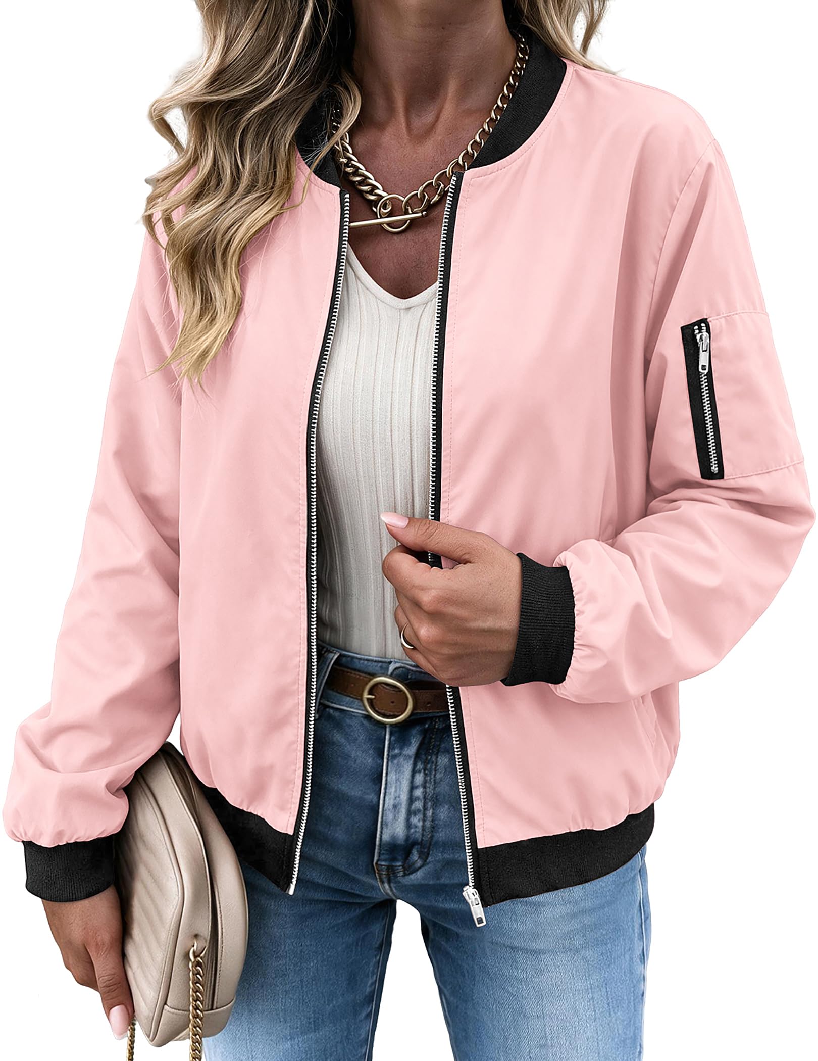 Zeagoo Women Bomber Jacket Casual Coats Spring Fall Clothes with Pockets Medium...