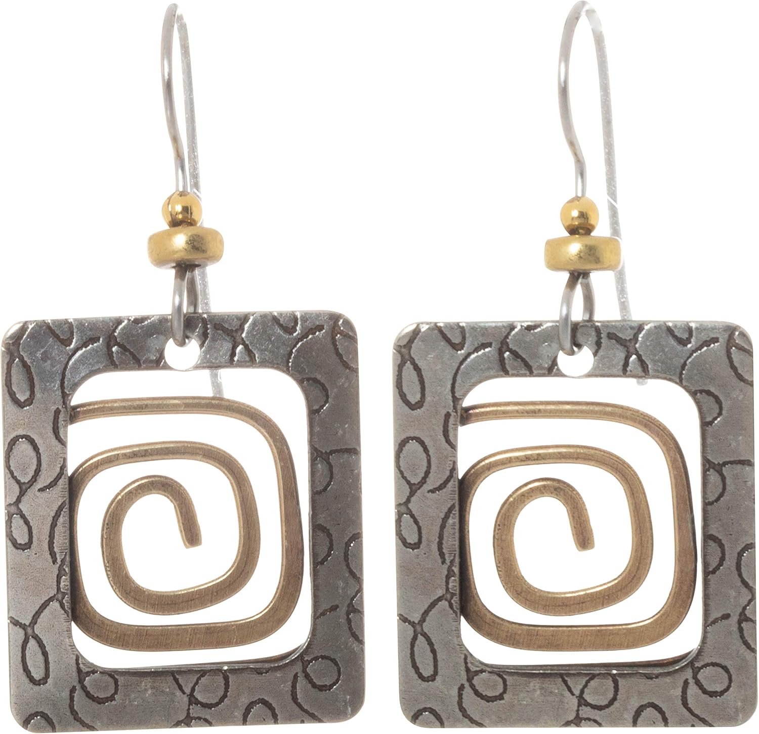 Silver Forest Rectangular Spiral Wire Design Dangle Earrings