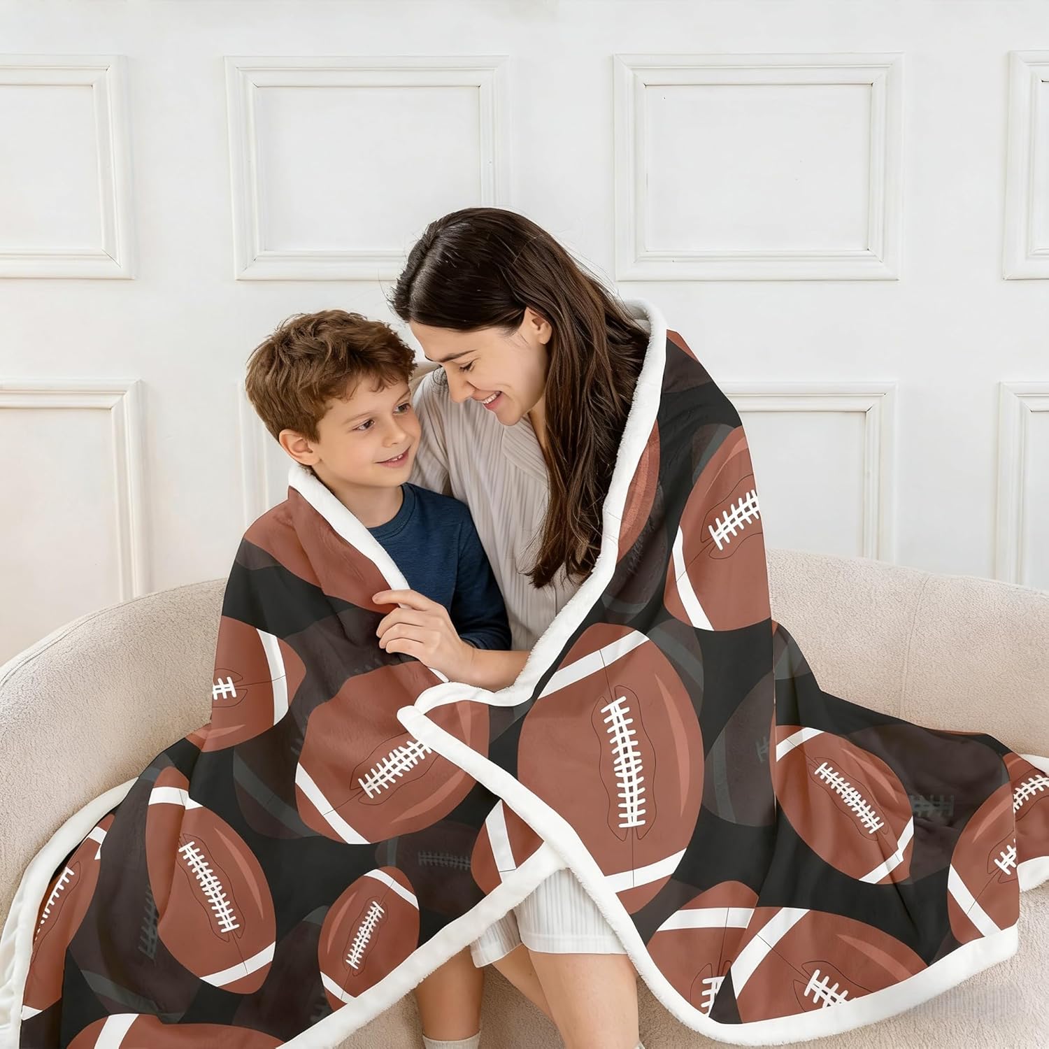 Erosebridal Football Fleece Blanket Twin 60"x80" Rugby Sherpa Blanket Ball Games Gaming Sports Kids Boys Men Girls Competition Black Brown Warm Fuzzy Plush Throw
