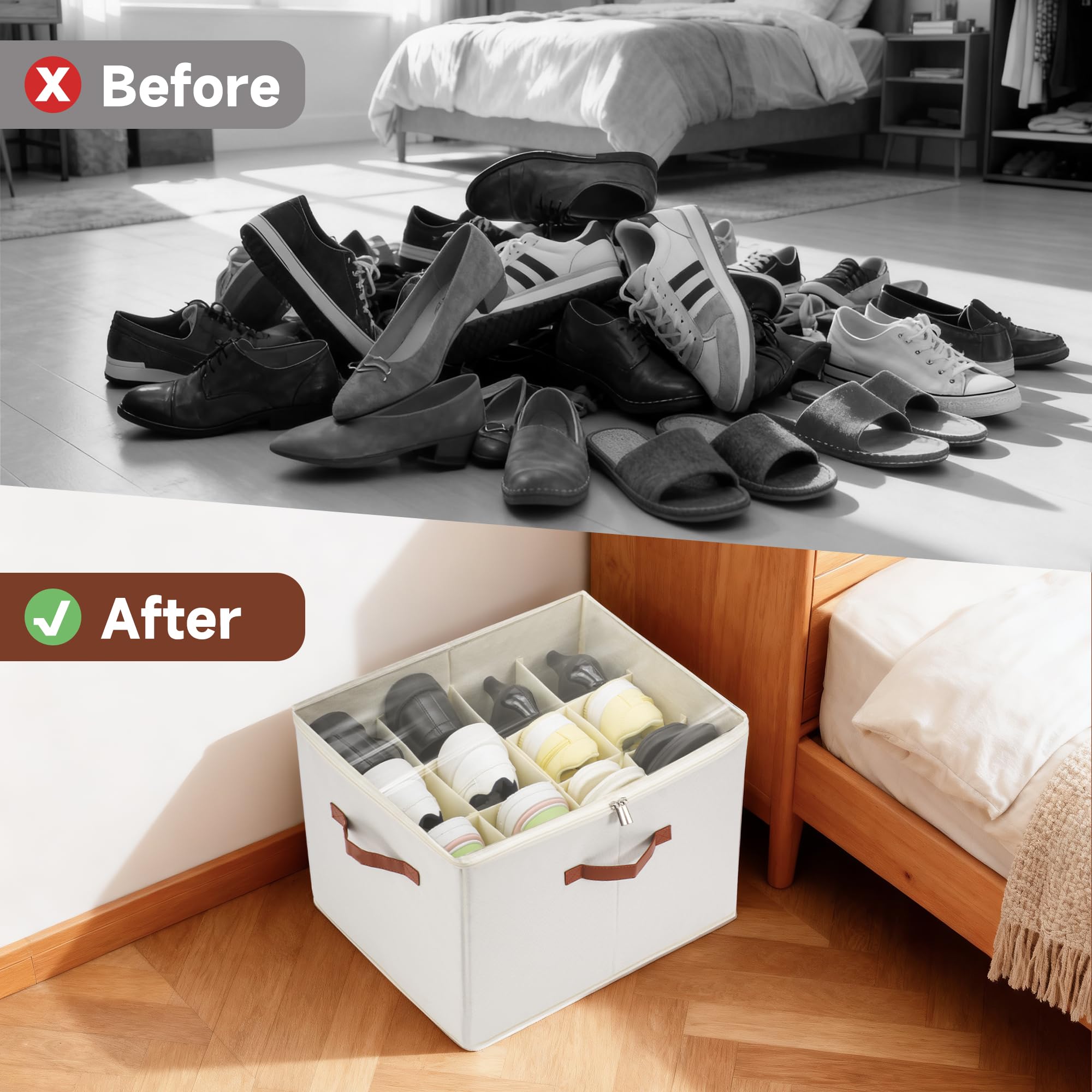 Organizador de zapatos para armario, 12 rejillas, color blanco, paquete de 2