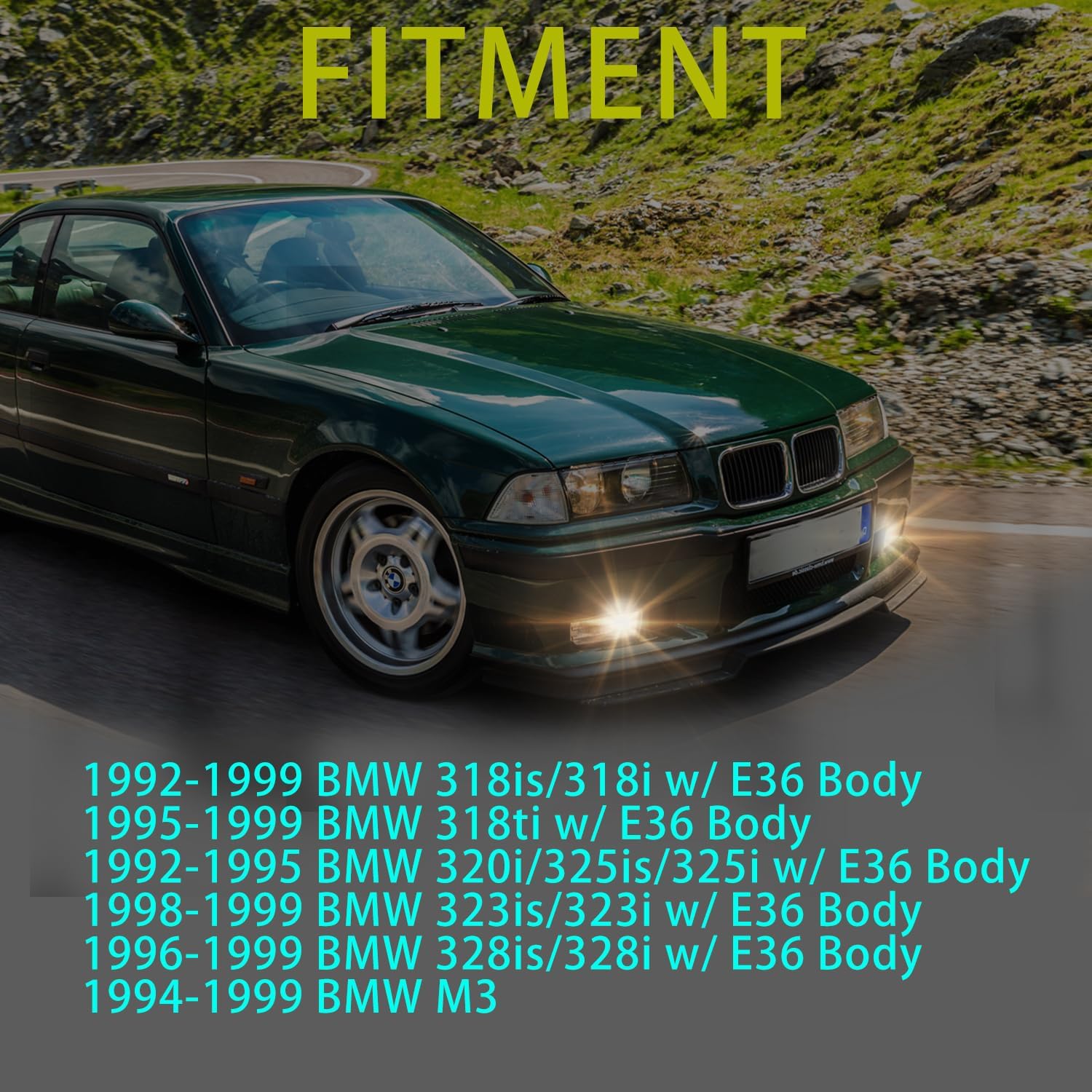 BMW E36 Fog Lights 1992-1999 3 Series M3 318i 320i 323i 325i 328i - Smoke Glass Pair with H1 Bulbs OEM Style