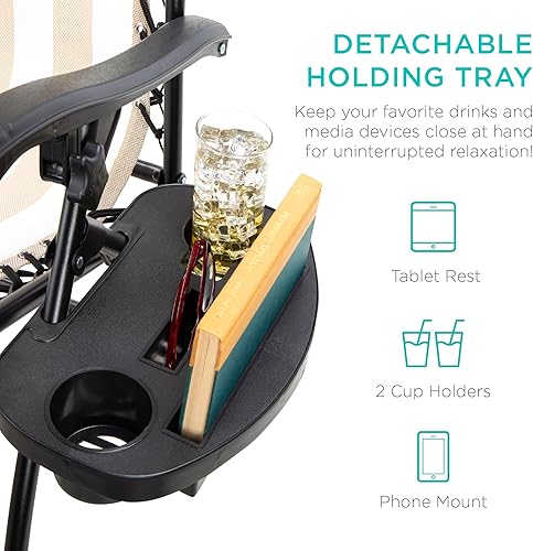 Miniatura 7 de Best Choice Products - Juego de 2 sillas reclinables y ajustables de malla y acero, sillas con sensación gravedad cero con cojines y bandejas