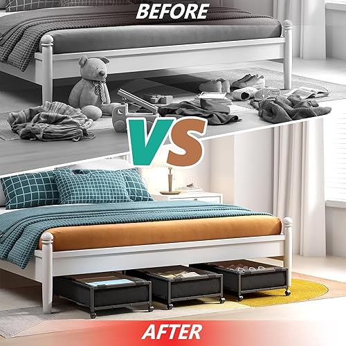 Miniatura 4 de SHINEWON Almacenamiento debajo de la cama con ruedas, contenedores de almacenamiento debajo de la cama, almacenamiento grande debajo de la cama con