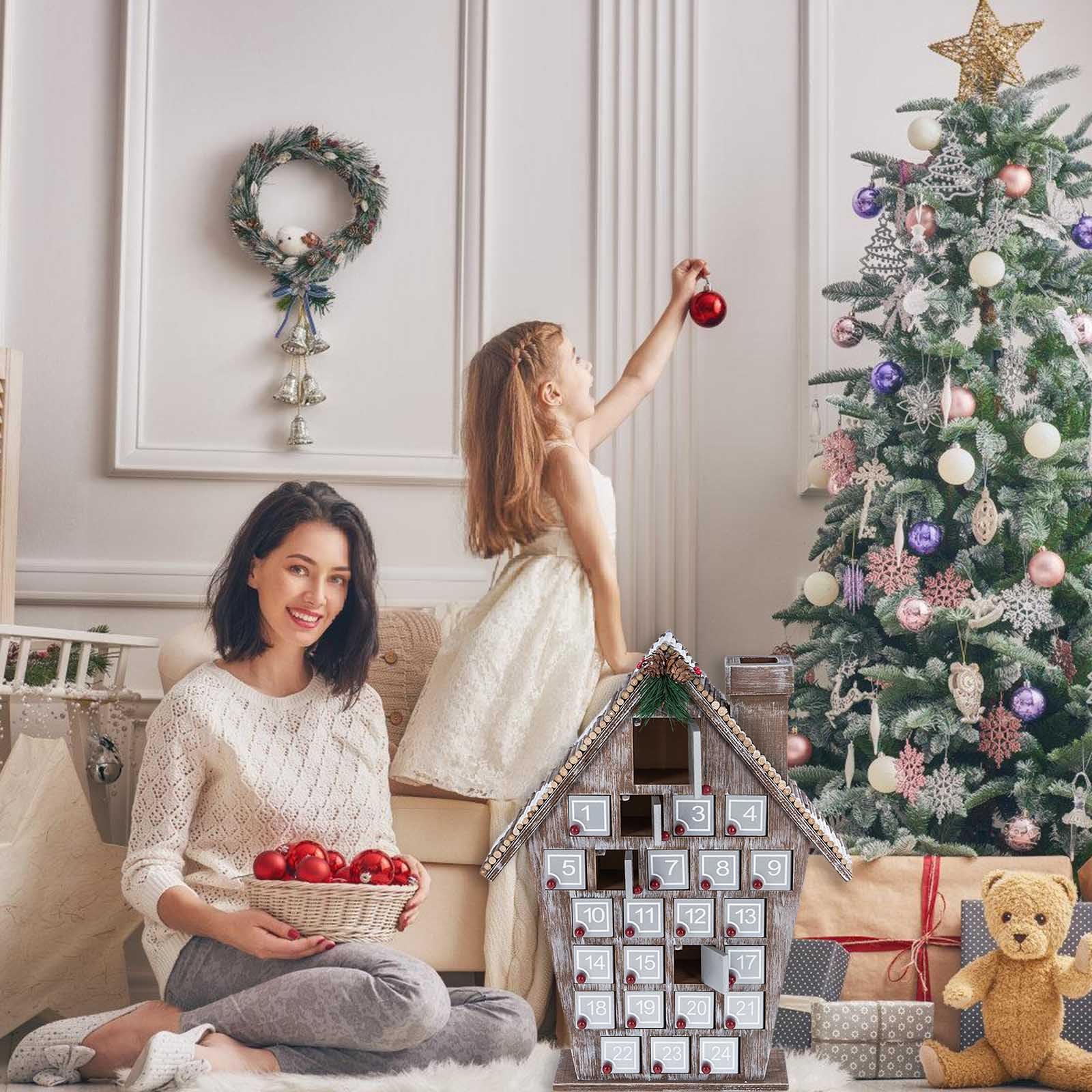 25 Tage Weihnachten Adventskalender Ornament für Weihnachten Urlaub Dekoration Adventskalender Holz Kalender mit 25 Geschenkkoffer Holz Countdown Schublade
