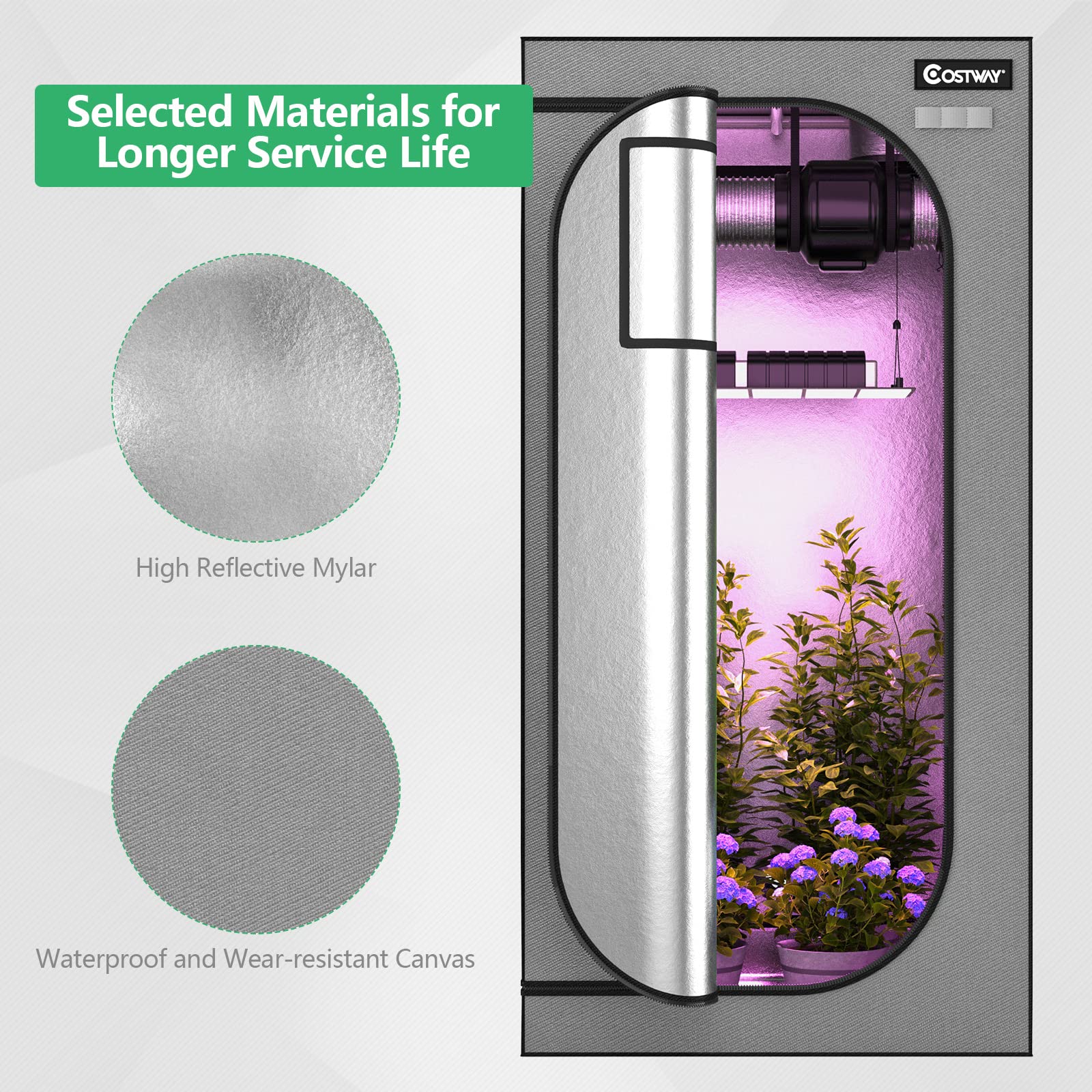Amazon.co.jp: COSTWAY グロウテント、91.4 cmx91.4 cmx182.9 cm、屋内