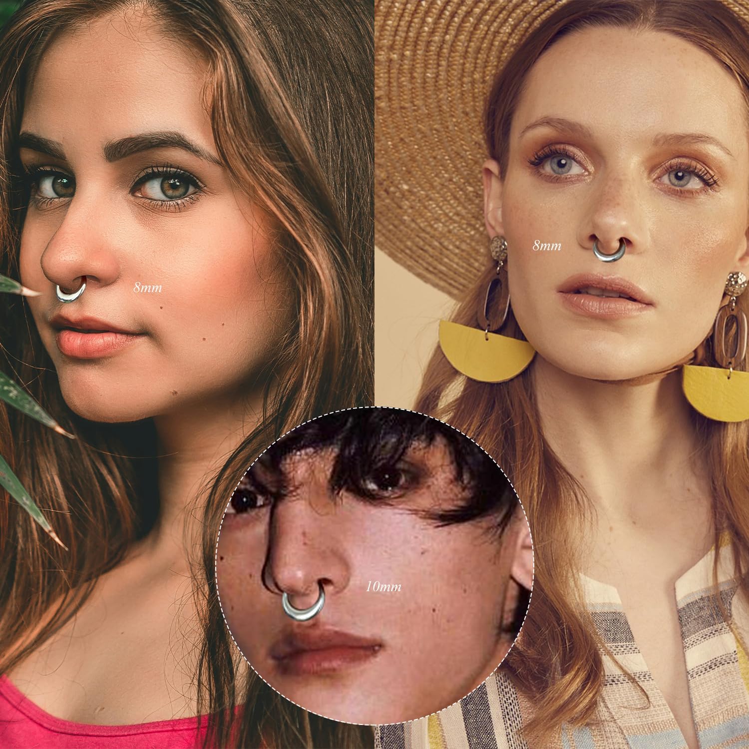 16G Septum Rings Daith Earrings 316L Surgical Steel Hinged Septum Jewelry with Clear Cubic Zirconia for Women Men, 8mm 10mm - Image 5