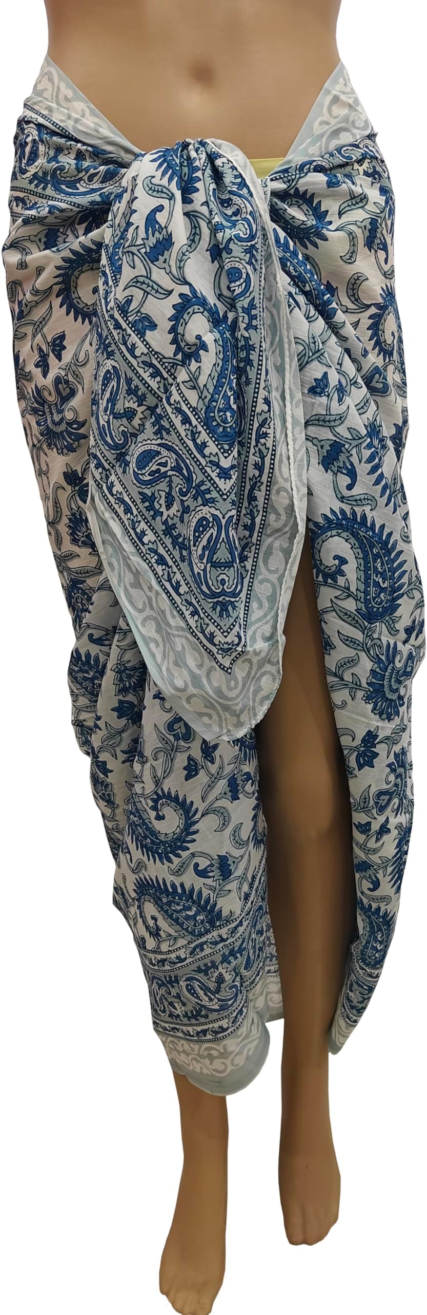 100% Cotton Hand Block Print Pareo Sarong Swimsuit Wrap Skirt Cover Up Long Women’s Apparel Fabric Beach Bikni (73" x 44")