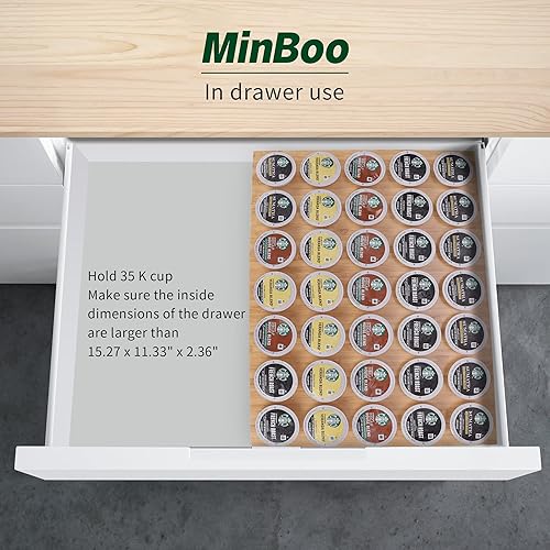 Vista 3 de MinBoo BamBoo - Soporte para tazas K para cajón o encimera, organizador de cápsulas de café, soporte para 35 cápsulas de café, soporte para cápsulas