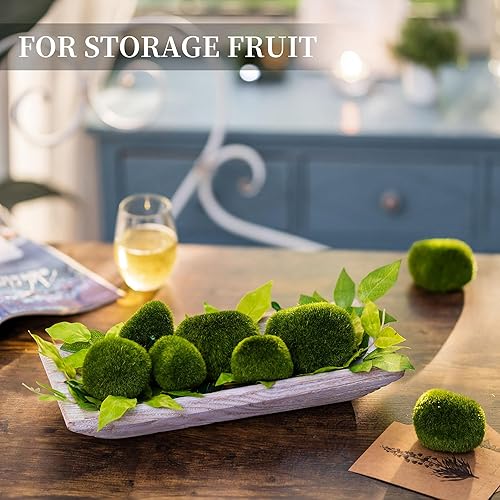 Vista 2 de Hanobe Cuenco decorativo de madera para masa: centro de mesa de madera largo, decoraciones de mesa con portavelas natural, bandeja decorativa