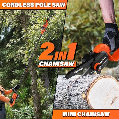 Miniatura 2 de MAXLANDER Sierra de poste inalámbrica 2 en 1 y motosierra sin escobillas de 8 pulgadas, sierras eléctricas de poste de 20 V para poda de árboles,