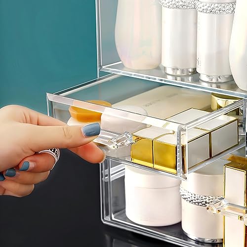 Miniatura 5 de Organizador de maquillaje acrílico grande transparente con tapa, cajones de almacenamiento de cosméticos, organizadores de maquillaje portátiles,