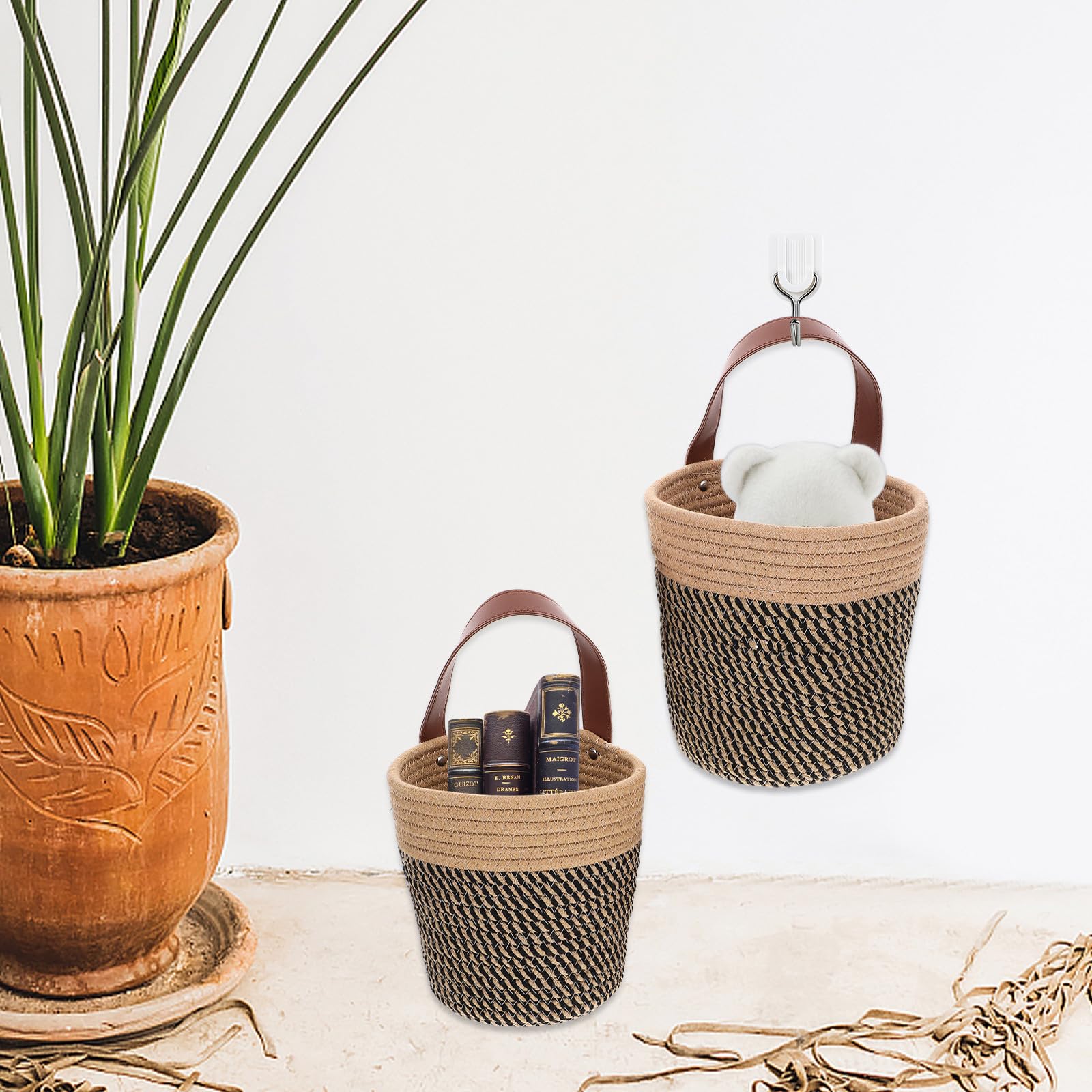 GANAZONO Geflochtener Wandhängepflanzgefäß Blumenkorb 2 Stück | Blumen und Pflanzen, Gewebte Korbform, für Aufhängung an Wand oder Decke