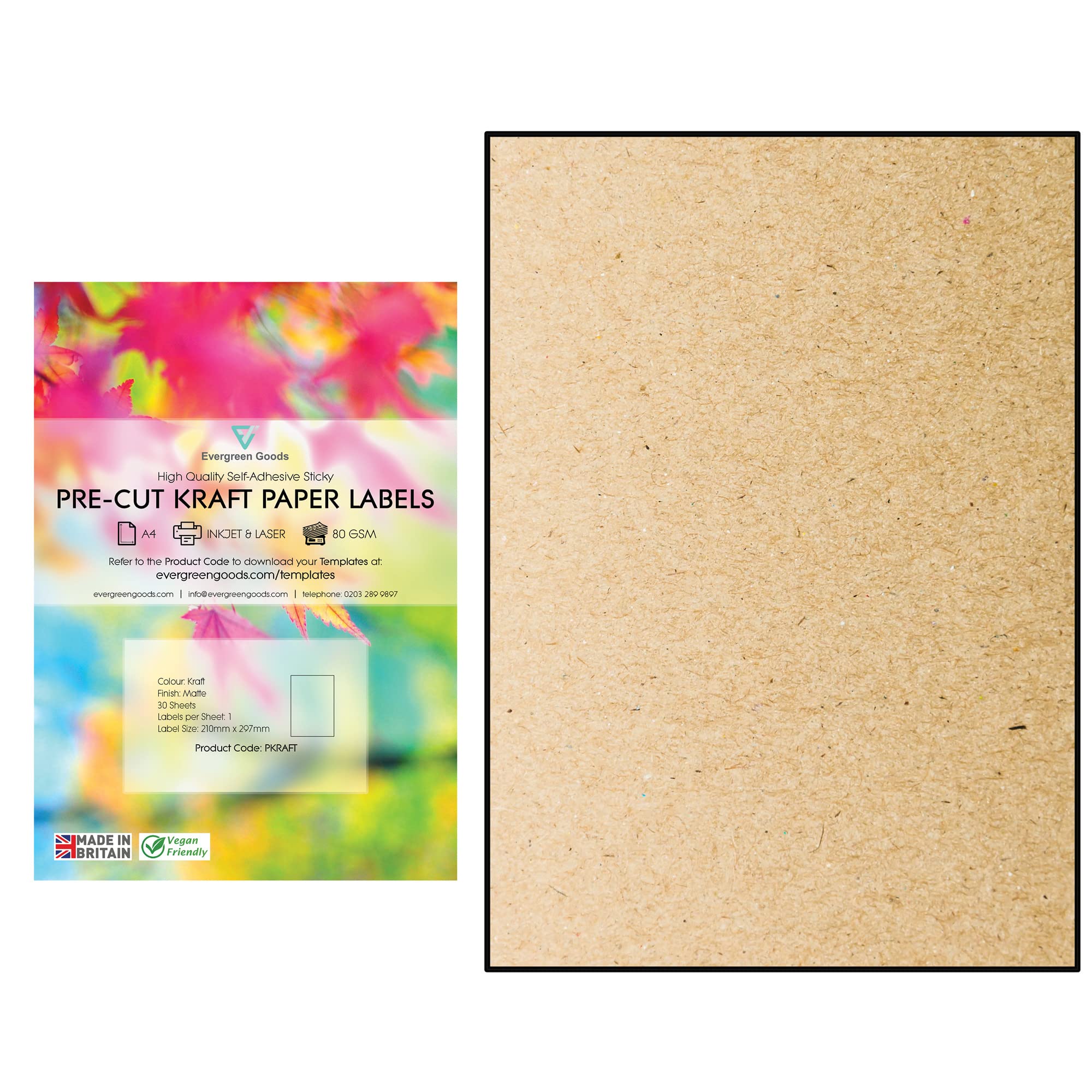Evg Kraft Evergreen Goods A4 Precut Matte Self Adhesive Paper | Inkjet & Laser Printable | Strong Sticky Back Multi Purpose Printing Labels | 1X1, 1 Per A4: 30 Labels In Total | 30 Sheets