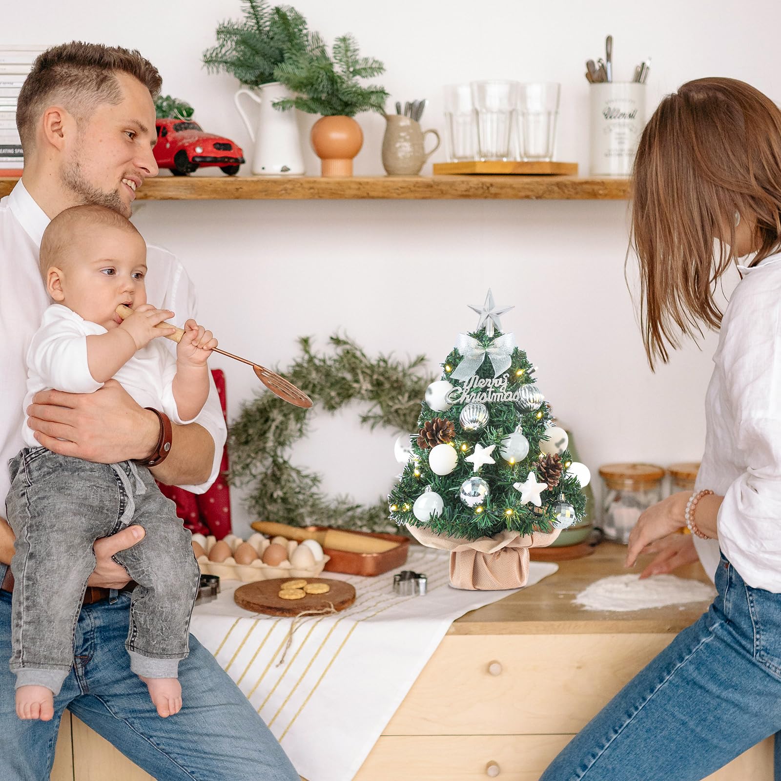 Mini sapin de Noël Petit sapin de Noël avec éclairage LED, décoré artificiellement pour Noël, petit sapin de Noël de table, 60 cm