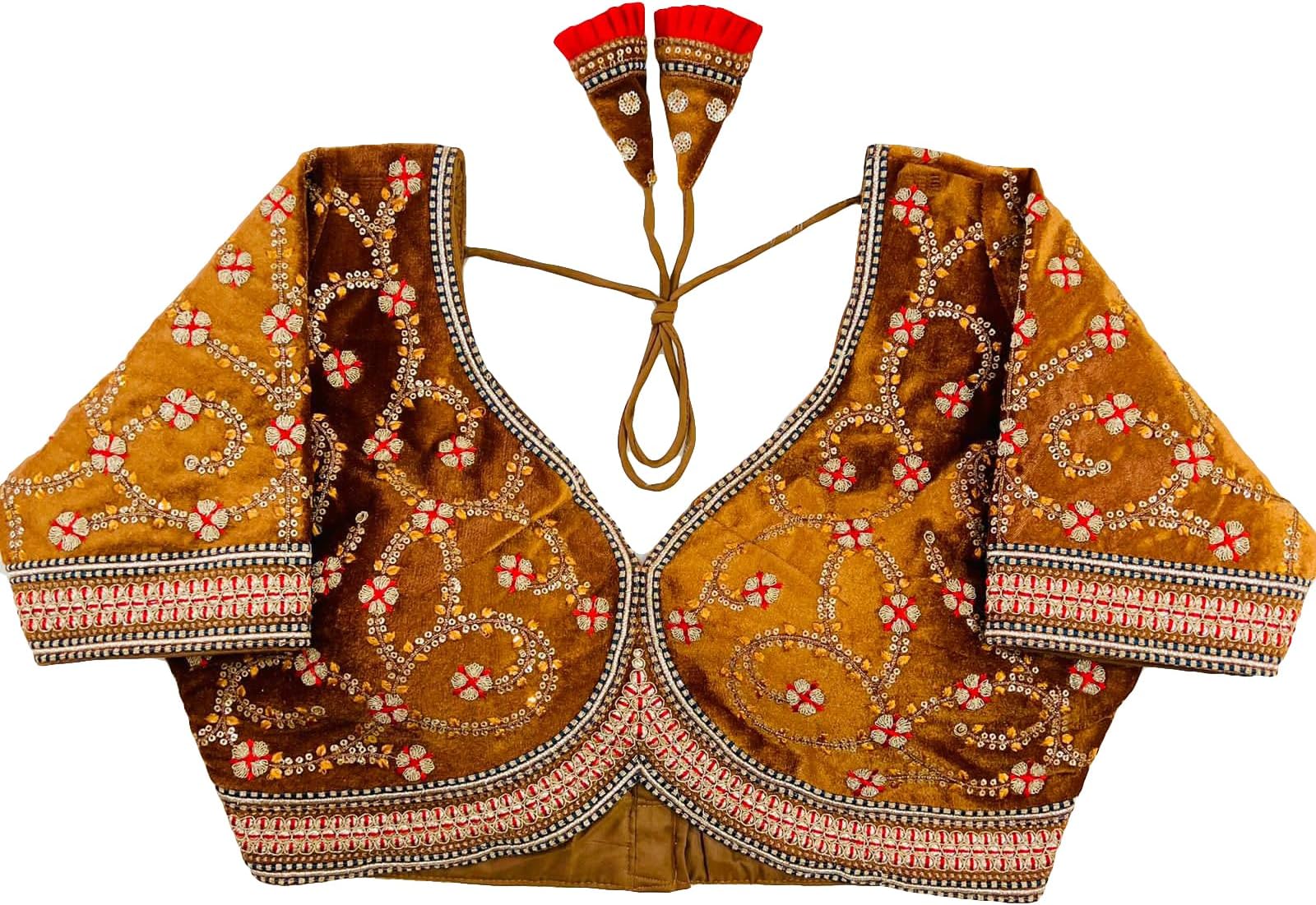 Vihu FashionWomen's Velvet Heavy Codding Embroidery with Sequins Work Sweetheart Neck Blouse