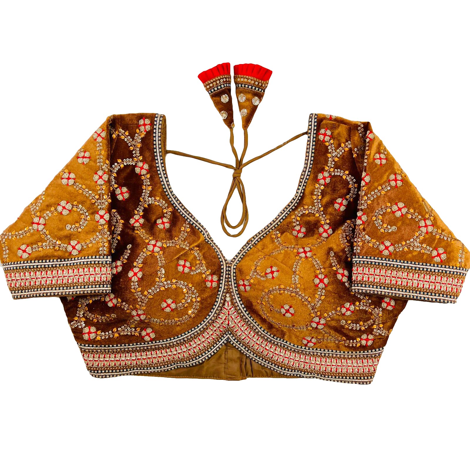 Vihu FashionWomen's Velvet Heavy Codding Embroidery with Sequins Work Sweetheart Neck Blouse