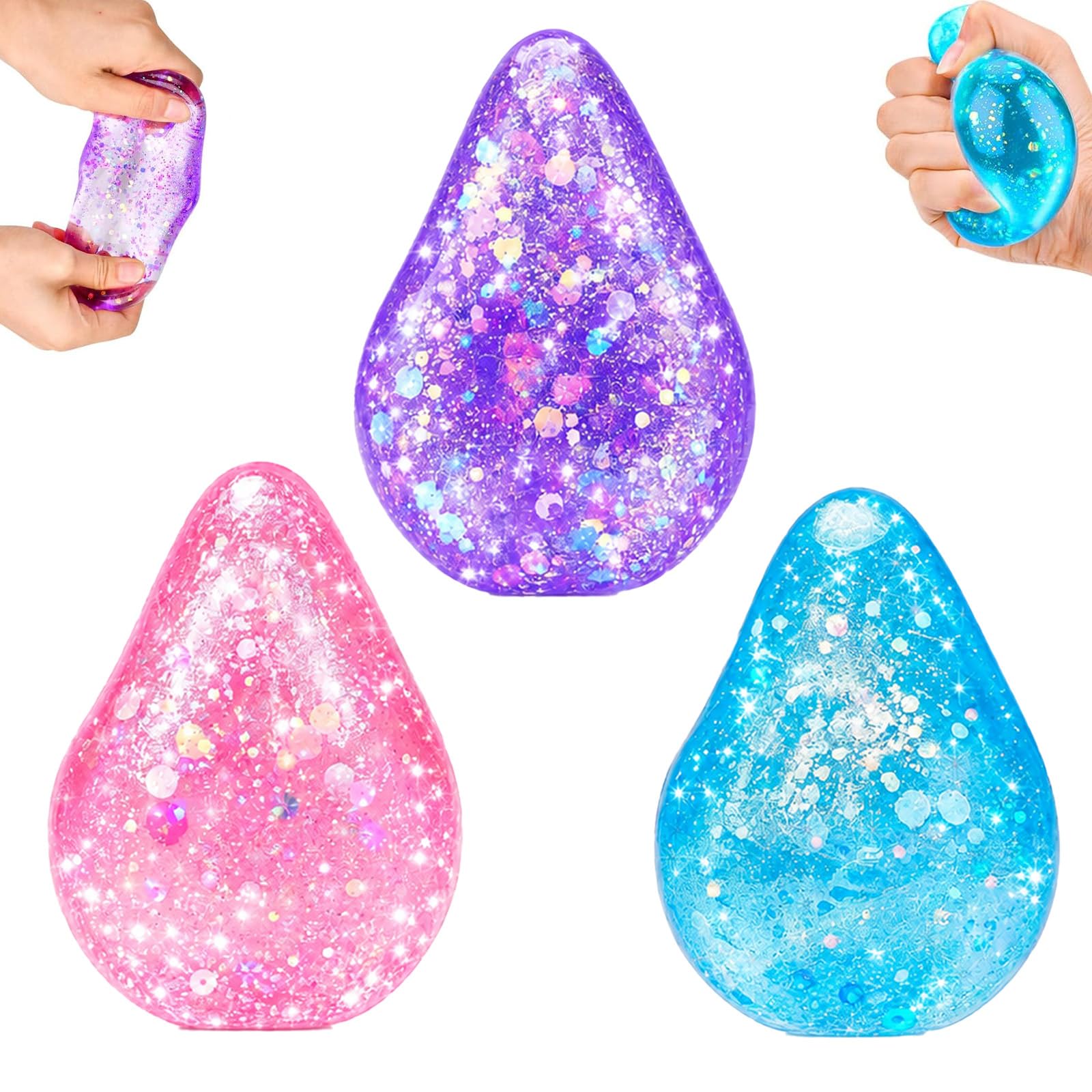 3Pcs Squishy, Sensory Fidget, Aurora Water Drop Shape, Random Colours