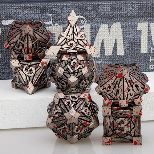 Miniatura 5 de ORIFANTOU Juego de dados de metal DND con caja, dados de mazmorras y dragones con caja, dados de sangre y escombros D&D, dados RPG D y D, juego de