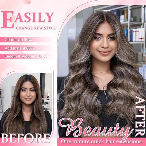 Miniatura 8 de Aison Extensiones de cabello humano real con clip, color marrón oscuro, 2.47 onzas, extensiones de cabello humano Remy con clip, 12 pulgadas, suave,