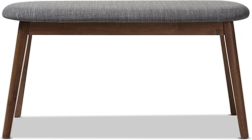 Miniatura 4 de Baxton Studio Easton - Banco de madera tapizado de tela gris oscuro moderno de mediados de siglo Gris oscuro,Gris