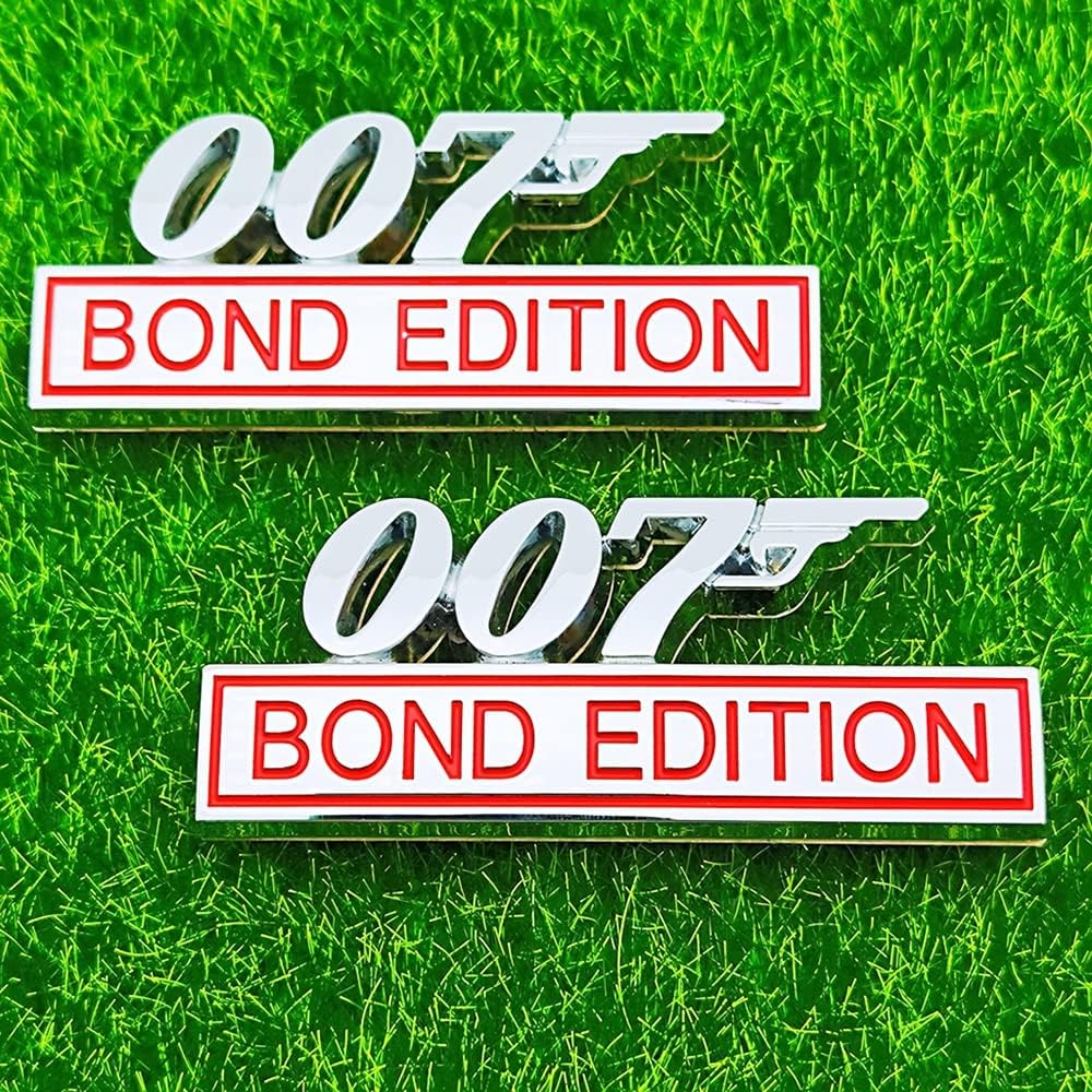 2PCS 007 Edition Emblem 3D Metal Car Badges, Classic 007 Emblem Motorcycle Truck Notebook Decals(Silver/red)