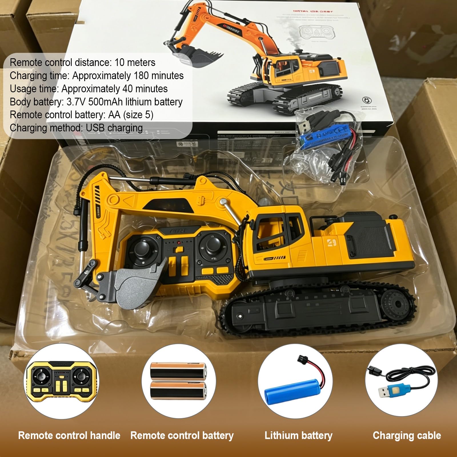 Escavatore Rc Elettrico, Telecomando Escavatore Idraulico Rc, Pinza E Martello Demolitore; modalità Demo Attivabile con Un Tasto, Costruzione Auto Macchina Giocattoli White-Standard1
