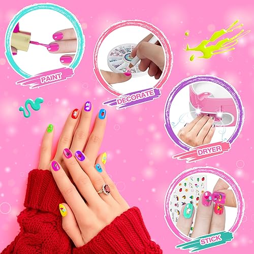 Miniatura 5 de BATTOP Juego de esmaltes de uñas para niñas, kit de arte de uñas para niños con organizador todo en uno, secador de uñas, esmalte, calcomanías,