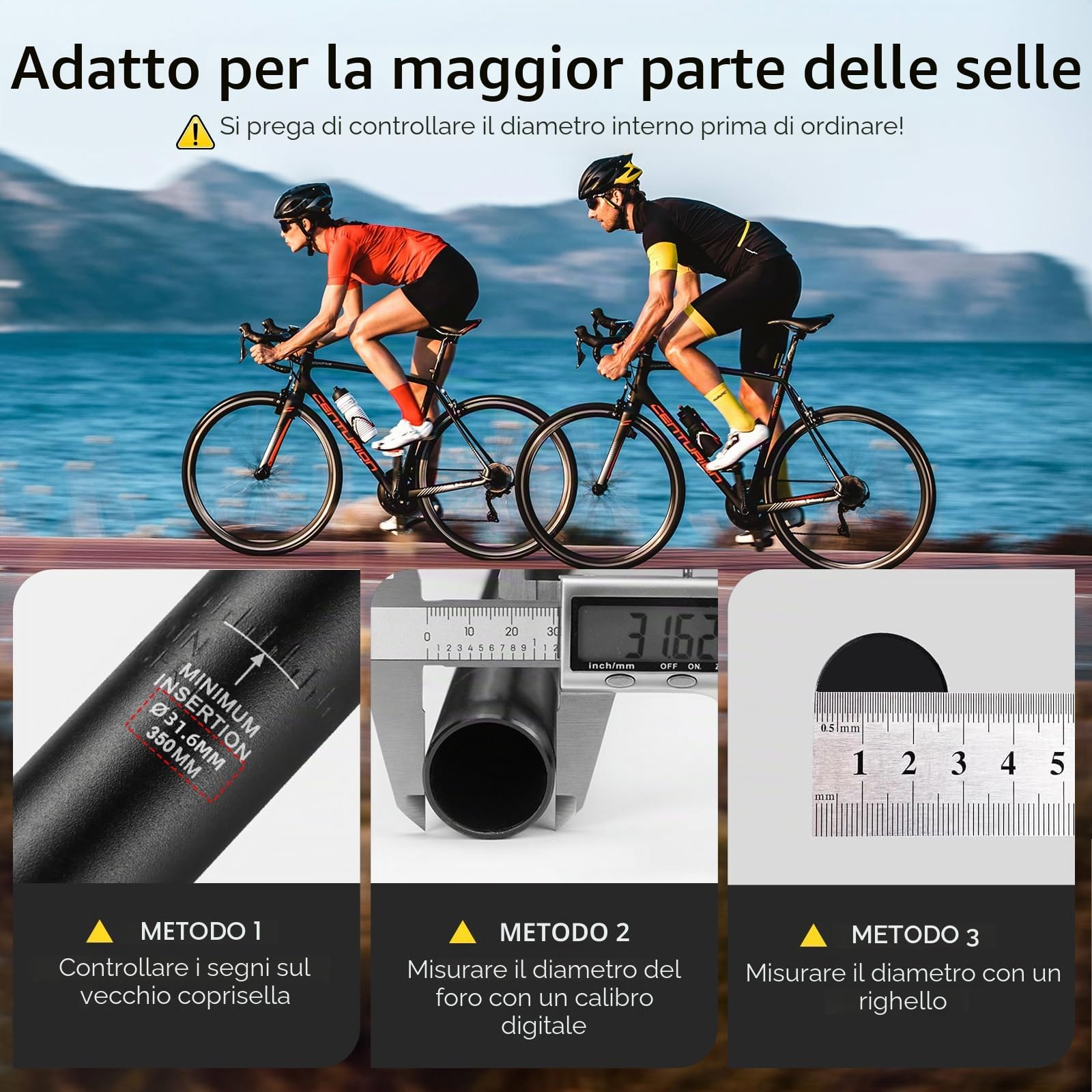 Reggisella per Bicicletta Ammortizzato da 27,2 mm, Reggisella Telescopico con 3 Adattatori per Reggisella (28,6/30.4/30,9/31,6 mm) per Biciclette Elettriche, MTB, Biciclette da Città