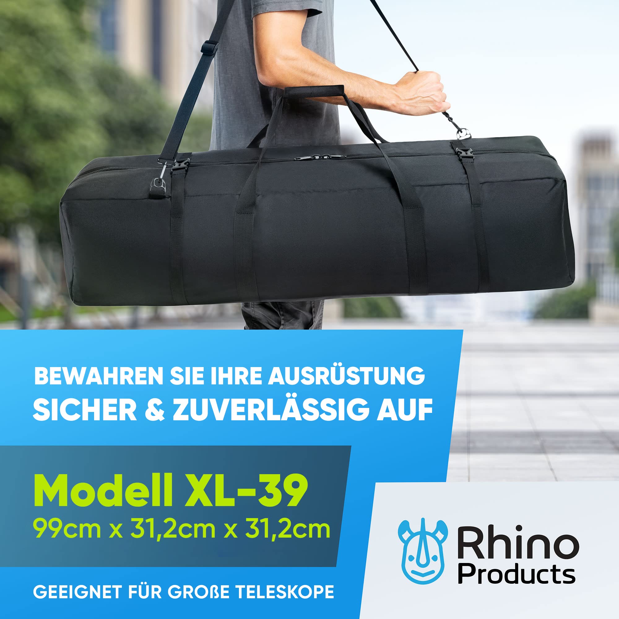 Mehrzweck-Teleskoptasche, stoßdämpfende Teleskop-Tragetasche mit verstellbarem Schultergurt und extra Stauraum, wasserabweisend (99x31x31 cm)