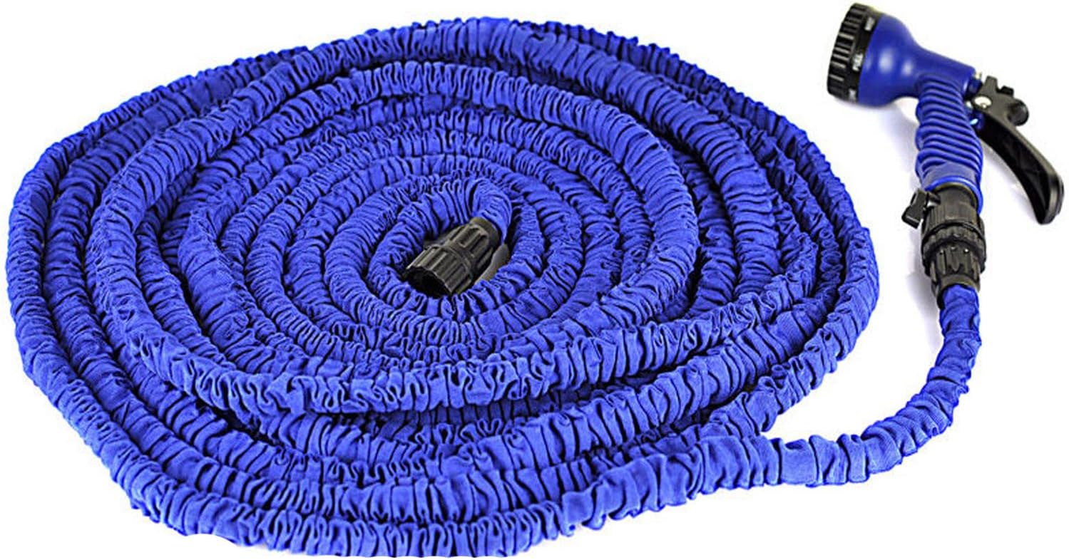OGIMA 100FT Expanding Hose Magic Flexible Expandable Garden Water Hose With 7 Functions Spray Nozzle and Shut-off Valve-Blue