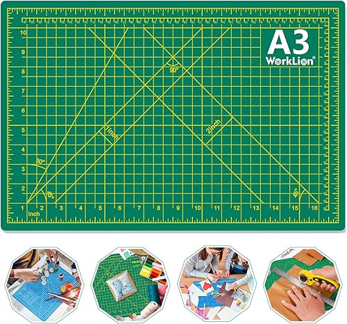 WORKLION Alfombrilla de corte de PVC autocurable de 12 x 18 pulgadas, doble cara, tabla de cortar giratoria a cuadrícula para manualidades, tela,