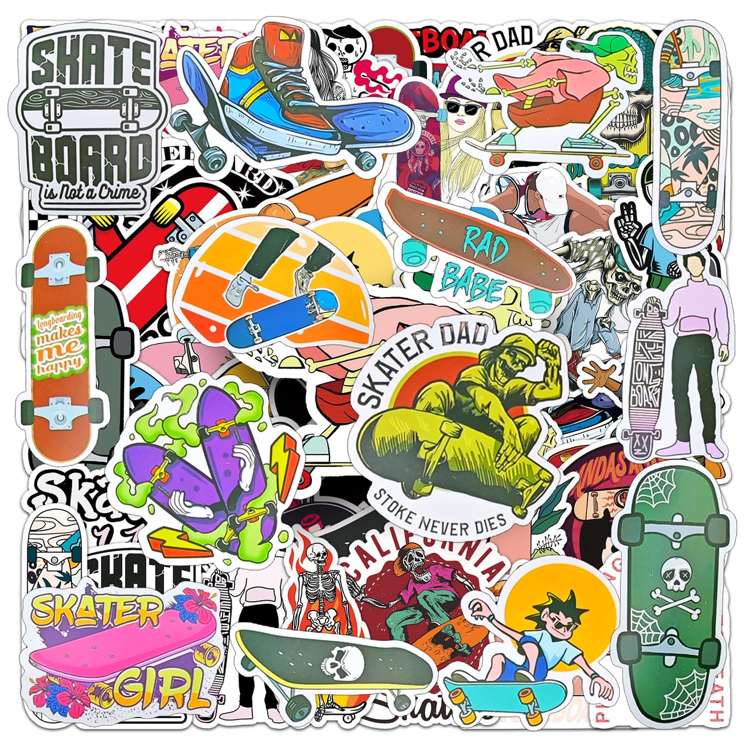 HINFHI 50 Cartoon Personality Stickers, Creative Graffiti Stickers, Can Decorate Skateboards, Suitcases, Guitars.
