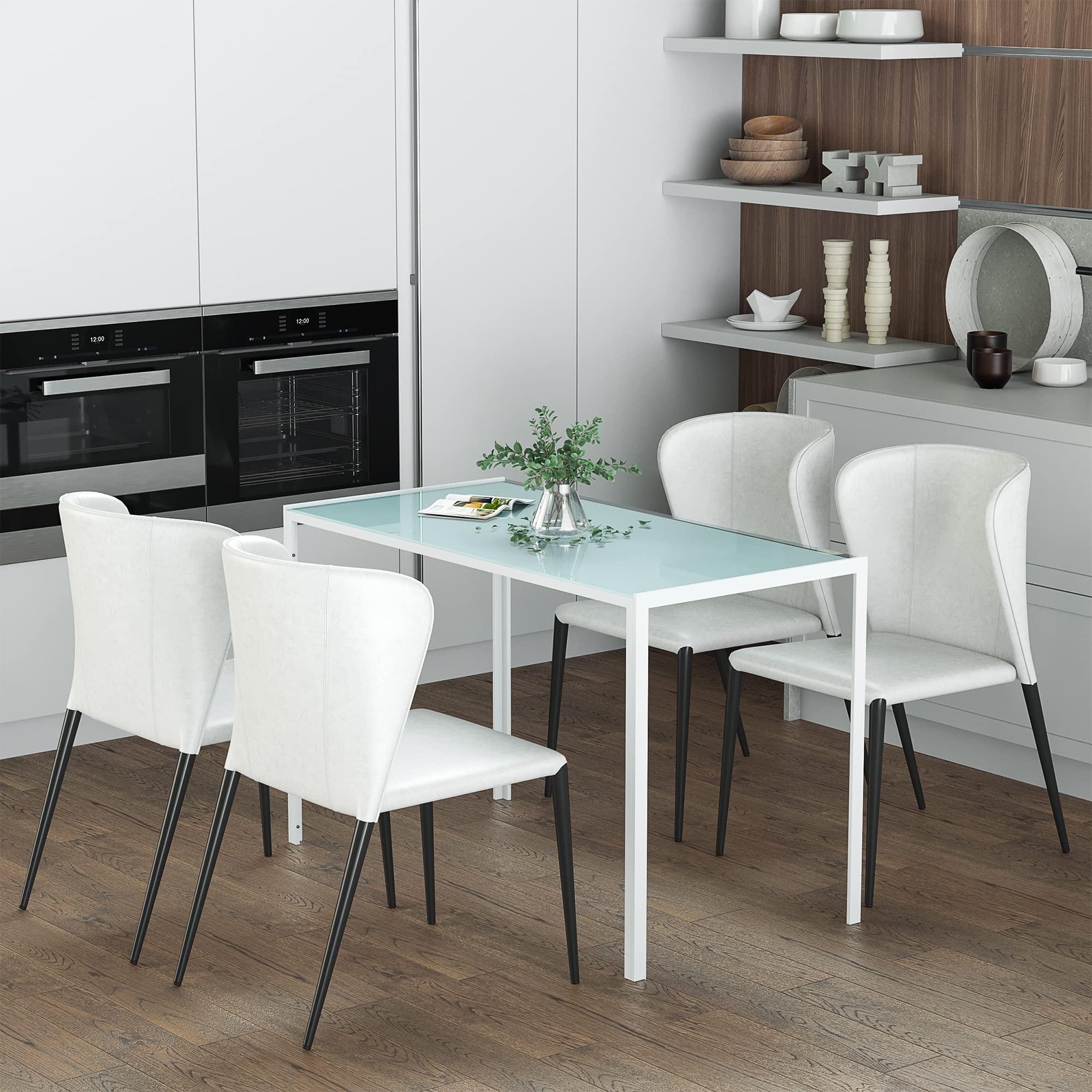 HOMCOM Tavolo Rettangolare da 4 Persone per Cucina e Soggiorno, Tavolo Moderno in Metallo e Vetro Temperato, 120x60x75 cm, Bianco