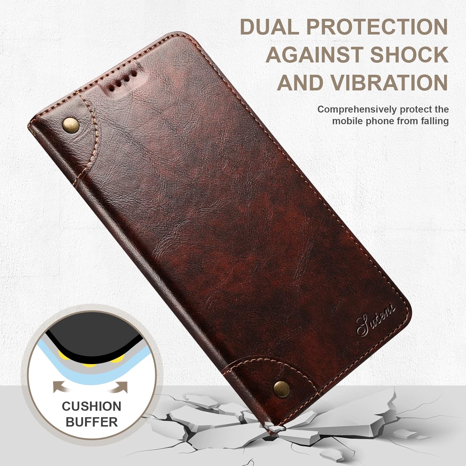 SINIANL Compatible iPhone 14 Plus Case Wallet, Leather Folio Case Flip Cover with Magnetic Kickstand Credit Card Holder, Brown - Image 6